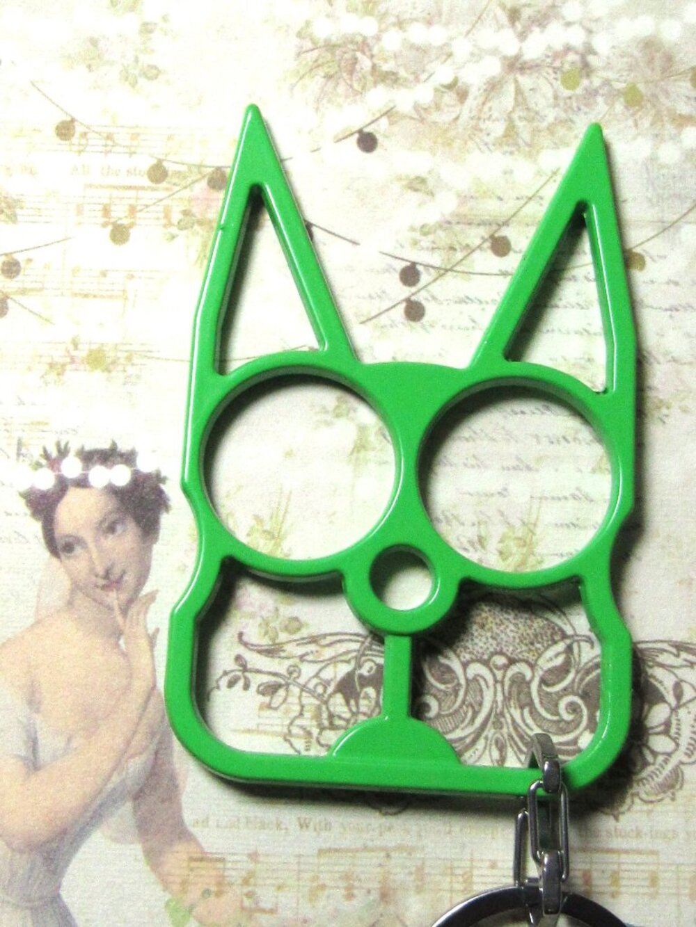 SELF DEFENSE STEEL KITTY EAR KEY CHAIN 4" GREEN - Picture 3 of 7